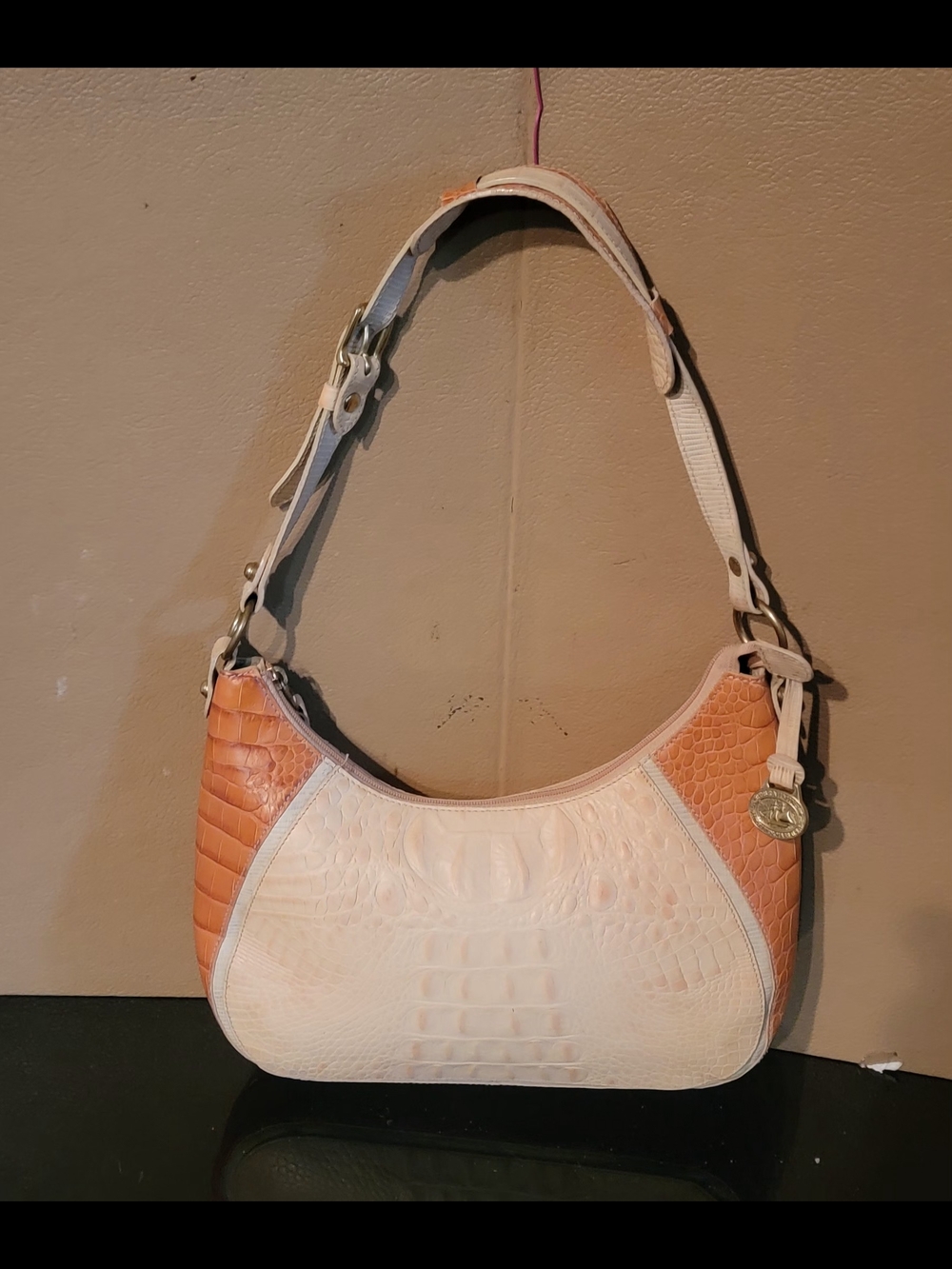 BRAHMIN Two-Tone Cream and Tan Croc-Embossed Shoulder Bag - Picture 16 of 16